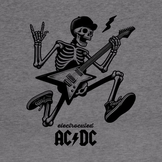 tshirt mug, sticker, print,  Angus Young "electrocuted AC/DC" by Ken Savana